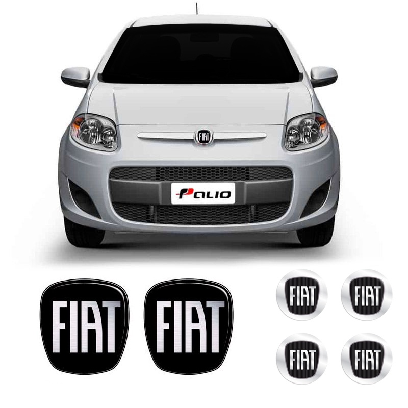 6 Adesivos Emblemas Fiat Preto Novo Palio 2012/2017