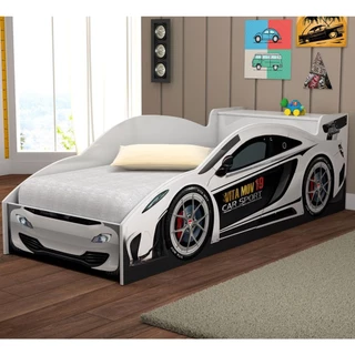 Cama Carro Solteiro Com Baú e Grade de Proteção