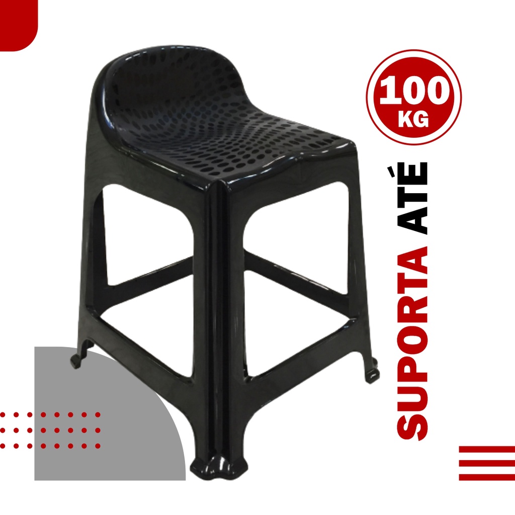 Banco De Plástico Banqueta Banquinho Resistente C/ Encosto