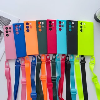 Capa De Luxo De Silicone Macio À Prova De Choque Para Telefone Samsung Galaxy S23 Plus S21 S22 Ultra S20FE S23 + S22 + S21 + S20 + Com Cordão