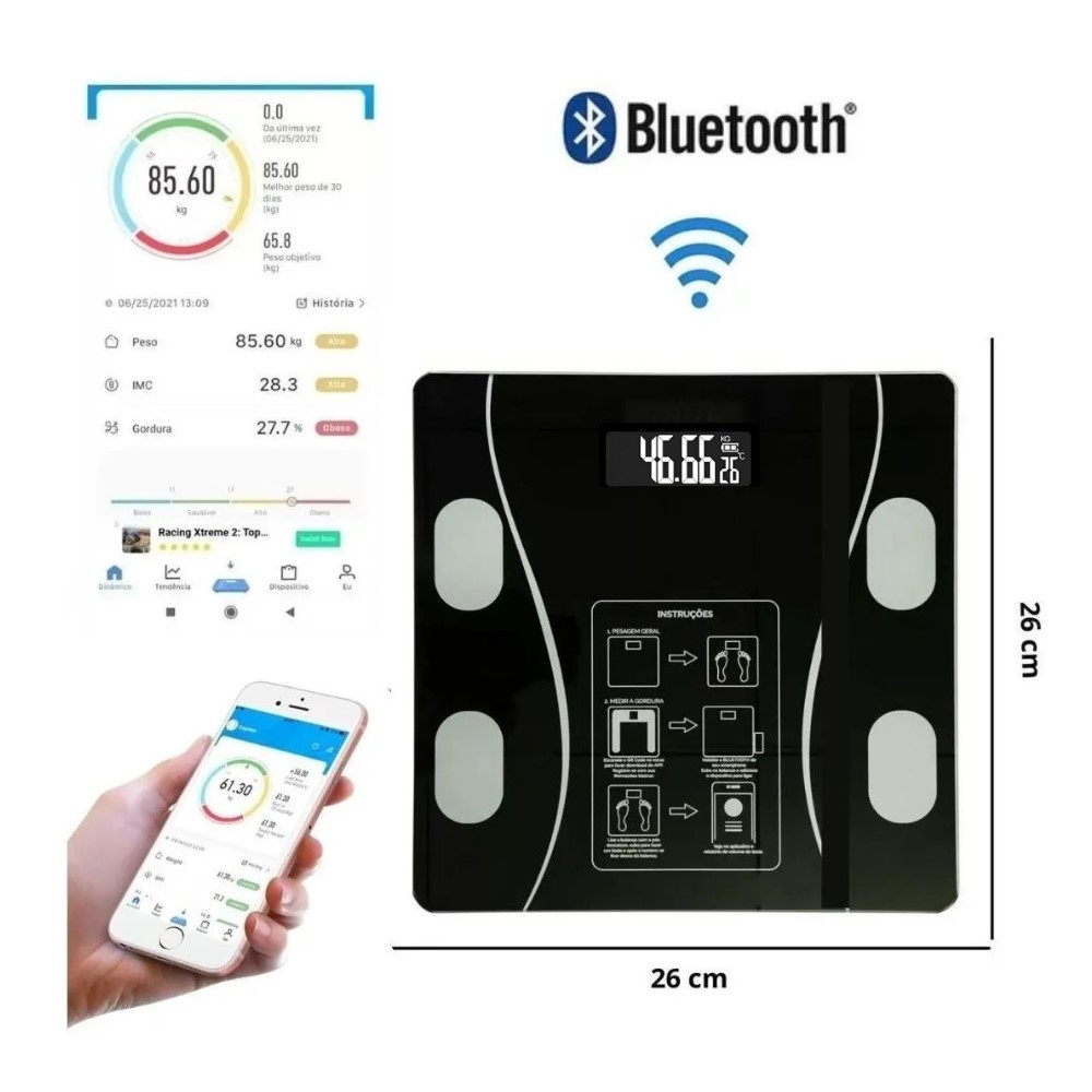 Balança Bioimpedância Corporal Peso IMC Gordura Bluetooth | Shopee Brasil