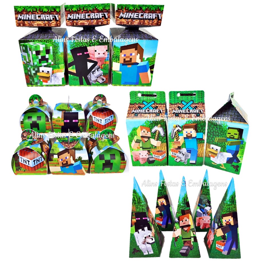 Kit Lembrancinhas Minecraft Papelaria 20 Caixinhas Festa Fácil.