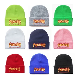 Chapéu De Malha De Moda Outono Inverno Quente Chama THRASHER Letra Bordado Homem E Mulher Lã
