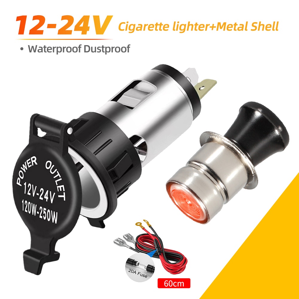 Isqueiro 12V-24V 120W-250W Carro 10A Feminino Tomada Energia Plug Com Capa Impermeável Para Acessórios De Motocicleta