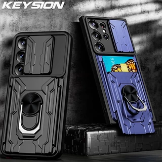KEYSION Capa Anti-Impacto Para Samsung S23 Ultra S23 + Bolsa De Cartão Deslizante Lente Proteção Anel Suporte De Celular Galaxy S22 S22 Plus