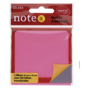 Bloco de Notas Adesivas Transparente Rosa Translúcido - 50 fls - Molin