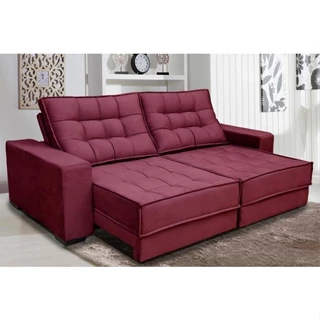 Sofá Coliseu Molas Ensacadas e Pillow Top 2,90m Pluma Vinho