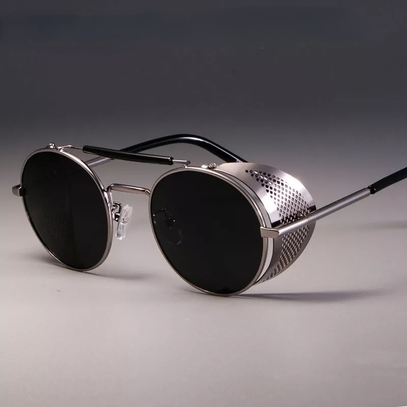 Óculos De Sol Retrô Steampunk Personalidade Do Pára-Brisa Redonda Película Refletiva De Lentes Frias Proteção UV400