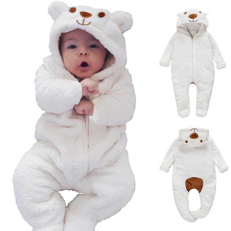 Roupa De Bebê Recém-Nascido Menino Menina Uma Peça Com Capuz Macacão Roupas De Inverno Manga Comprida Brincar Toddler