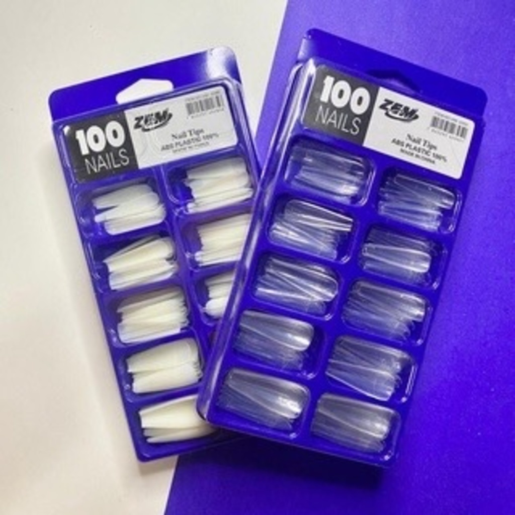 Kit 100 Unhas Tips postiça Bailarina Natural (Branca/transparente)
