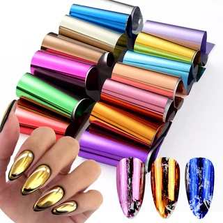 10pçs Folhas De Pregos De Metal Colorido Champanhe Espelho Metálico Conjunto De Adesivos De Folha De Unhas Transferência Boêmia Papel Manicure Decor