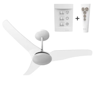 VENTILADOR DE TETO ALISEU SLIM CRISTAL COM CONTROLE REMOTO E CONTROLE DE PAREDE - VENTILAÇÃO E EXAUSTÃO - 3 PÁS - 2 ANOS DE GARANTIA - SUPER EFICIENTE E SILENCIOSO