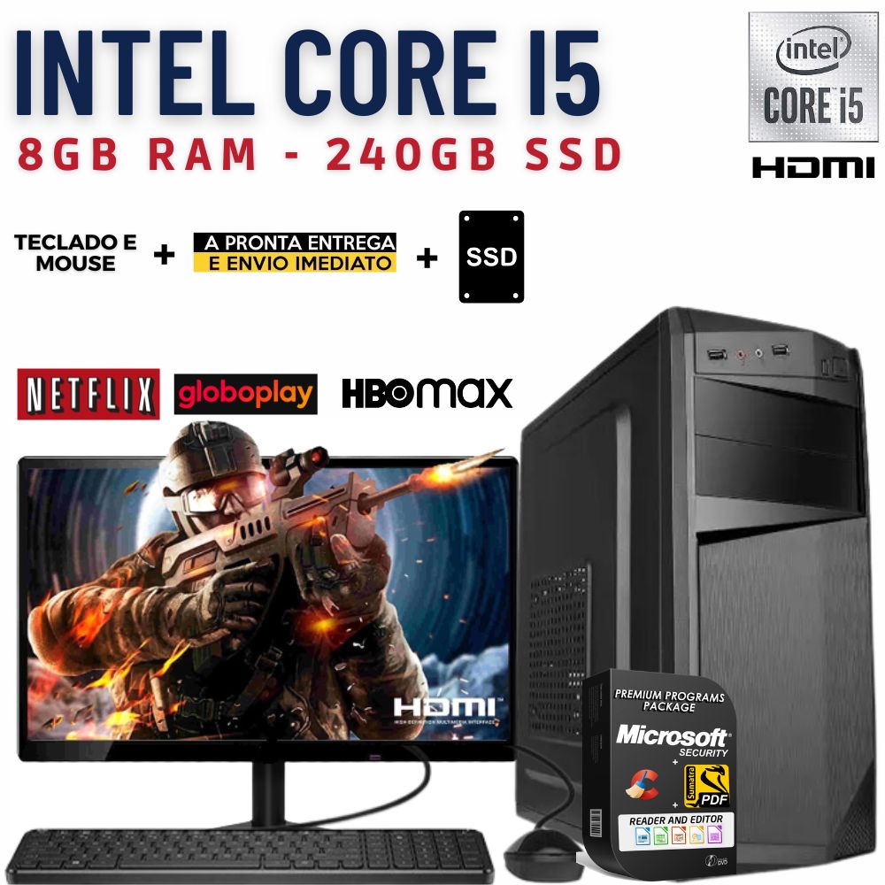 Computador Kit Completo Intel Core i5 8GB 240GB SSD Monitor Hdmi Pc ...
