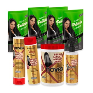 KIT DE TRATAMENTO HENÊ PELÚCIA POUCH MORENA DESEJADA NOVEX BRILHO MÁGICO ÁGUA DE ARROZ