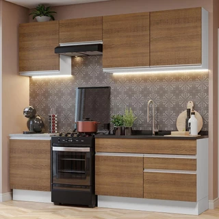 Armário de Cozinha Completa 240cm Branco/Rustic Glamy Madesa 08 em Oferta na Shopee