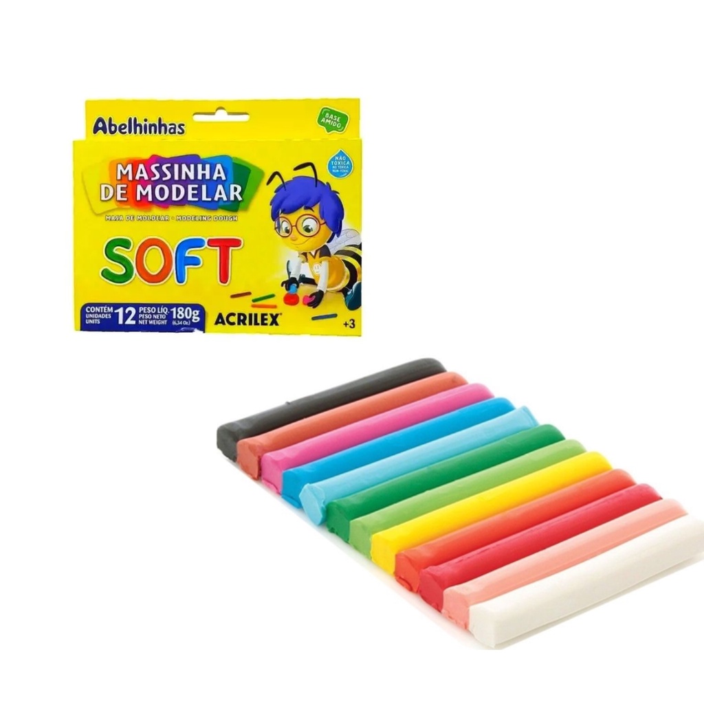 Massinha Massa De Modelar Escolar Acrilex 12 Cores | Shopee Brasil