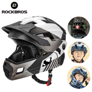 ROCKBROS Capacete De Bicicleta Para Crianças Aero Segurança EPS Espuma PC Meio Rosto Ajustável De Aba Removível Acessórios De Estrada De Montanha