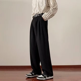 Calça de Perna Larga Reta Homens 3 Cores S-3XL Tamanho Outono Inverno Slimmer Look High Waist Pants Drape Loose Fit Primavera Outono Calça Casual Preto All-Match Couple Style