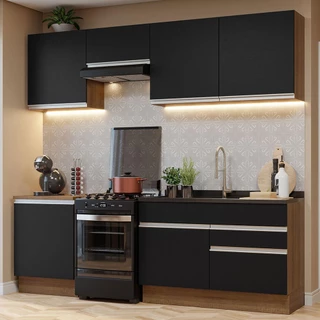 Armário de Cozinha Completa 240cm Rustic/Preto Glamy Madesa 08 em Oferta na Shopee
