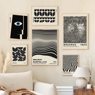 Bauhaus Line Cartaz Abstrato Olho Leopardo Preto Arte Nórdica Moderna Pintura Em Tela Para Decoração De Sala De Estar