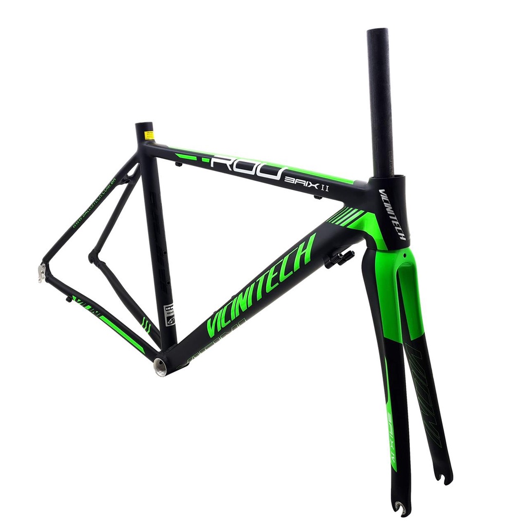 Quadro Bike Speed Vicinitech Roubaix 2 em Aluminio Garfo Carbono Aro 700 Preto Com Verde