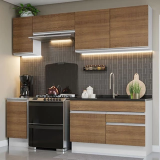 Armário de Cozinha Completa 240cm Branco/Rustic Glamy Madesa 07 em Oferta na Shopee