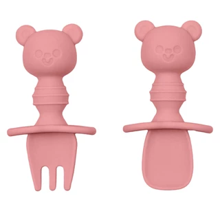 Kit Talheres em Silicone Infantil Ursinho Rosa 15814 - Buba