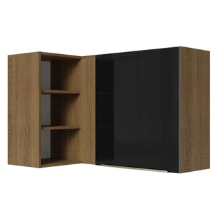 Armário Aéreo de Canto com Adega Acoplada Madesa Lux 1 Porta - Rustic/Preto em Oferta na Shopee