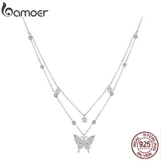Bamoer Prata Esterlina 925 Simples Dupla Camada Inseparável Colar Jóias De Moda Para Mulheres em Oferta na Shopee