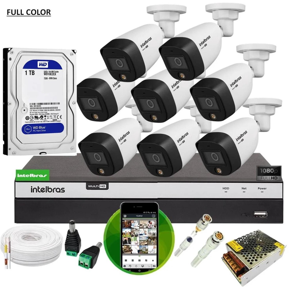 Kit 8 Cameras Intelbras Full Color Dvr 8ch Full C/ 1tb Shopee Brasil