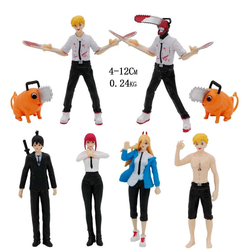 8 Peças/Conjunto Figuras De Ação Anime Motosserra Homem Denji Power Pochita  Boneca Modelo