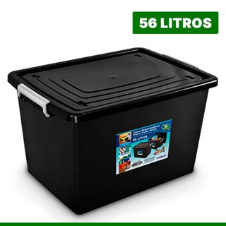 Caixa Organizadora Container 56 Litros Com Tampa e Trava Preta 25793PM