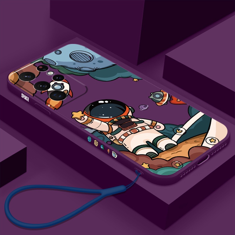 Ei Astronauta Estojo Telefônico De Silicone Líquido Para Samsung Galaxy S20 S21 FE S22/S23 Plus Ultra