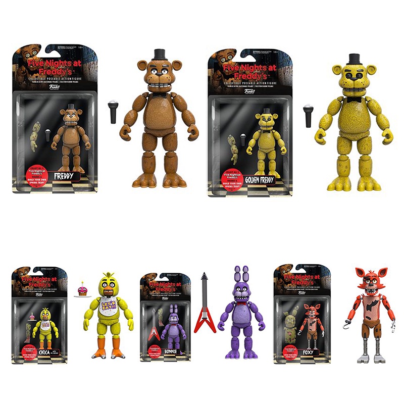 6pçs Jogo FNAF Brinquedo Bonnie Foxy Fazbear Urso Freddy Ação Bonecos Cinco  Noturno Com Luz Para Crianças