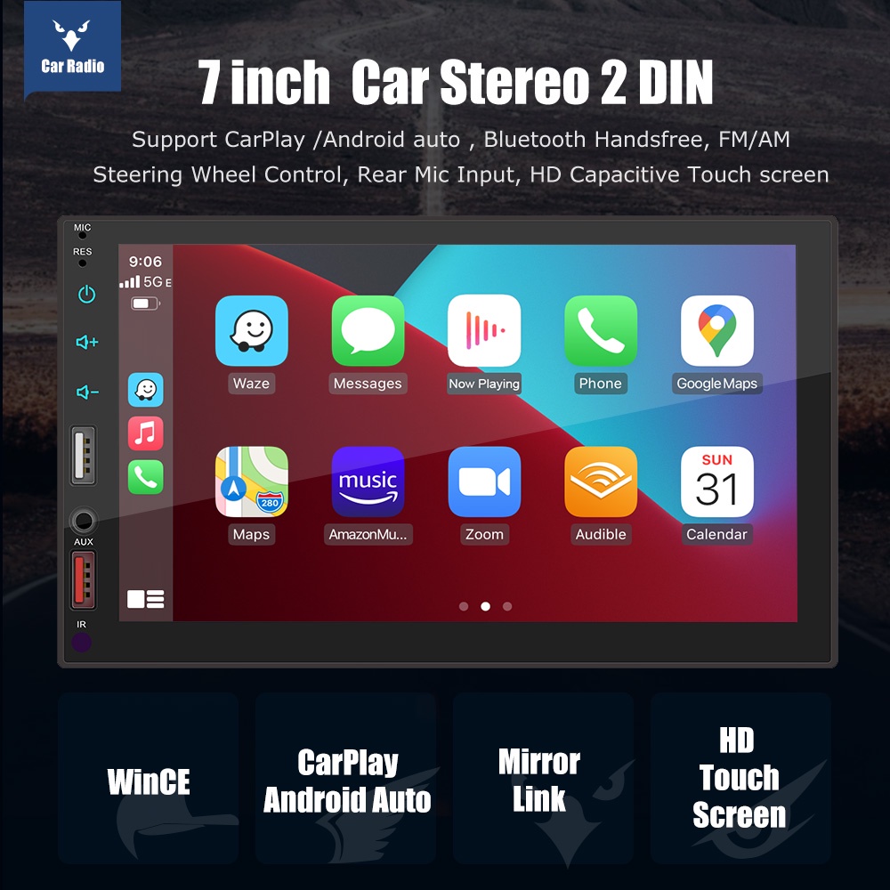 Reprodutor De Rádio De Carro 2Din Bluetooth mp5 Carplay Câmera Reversa De Aprendizagem De Volante