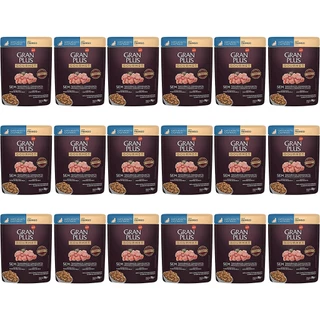 Caixa 18un Ração Úmida Sachê GranPlus Gourmet Gatos Adultos Castrados Frango 85g