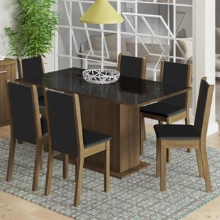 Conjunto Sala de Jantar Madesa Moscou Plus Mesa Tampo de Vidro com 6 Cadeiras - Rustic/Preto/Preto em Oferta na Shopee