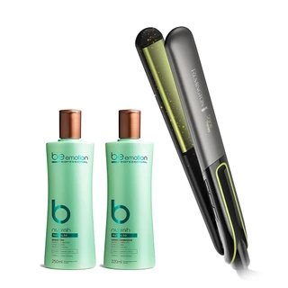Prancha de Cabelo Remington New Shine Therapy com Shampoo e Condicionador Nutrah Be Emotion