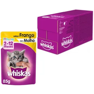 Caixa 20un Ração Úmida Whiskas Sachê Gatos Filhotes Frango ao Molho 85g