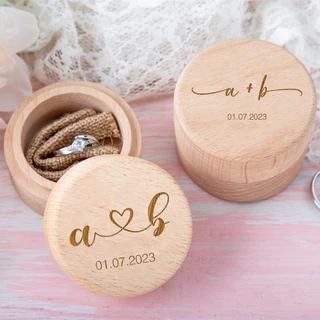 Nome Personalizado/Data Caixa De Anéis De Casamento Em Madeira Keepsake Ring Box Memorial Dia
