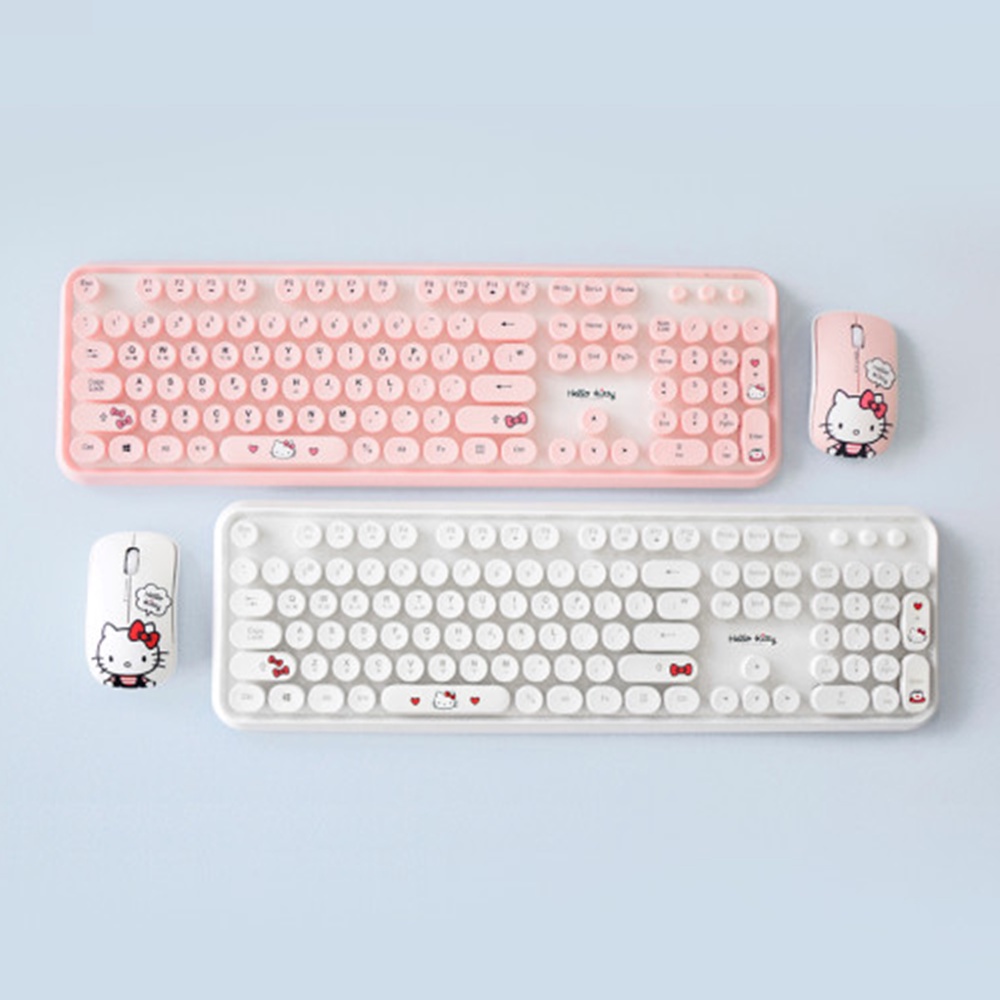 Hello Kitty Retro Conjunto De Rato De Teclado Sem Fio Rosa Branco