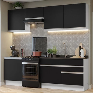 Armário de Cozinha Completa 240cm Branco/Preto Glamy Madesa 08 em Oferta na Shopee