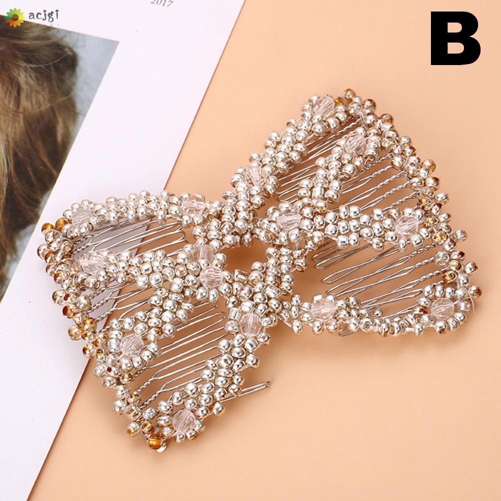 Pentes De Rhombus Mágico Twist Beads Hair Side Penteados Pérolas Elásticas Grampo De Cabelo Clip De Esticação Duplo Penteadores Laterais Feminino