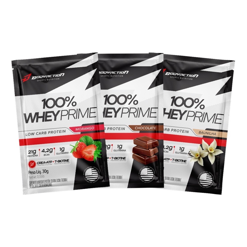 Kit 3x Sachê Whey Concentrado Dose Única Sabores Bodyaction