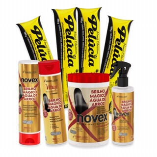 KIT DE TRATAMENTO HENÊ PELÚCIA MÉDIO NOVEX BRILHO MÁGICO ÁGUA DE ARROZ