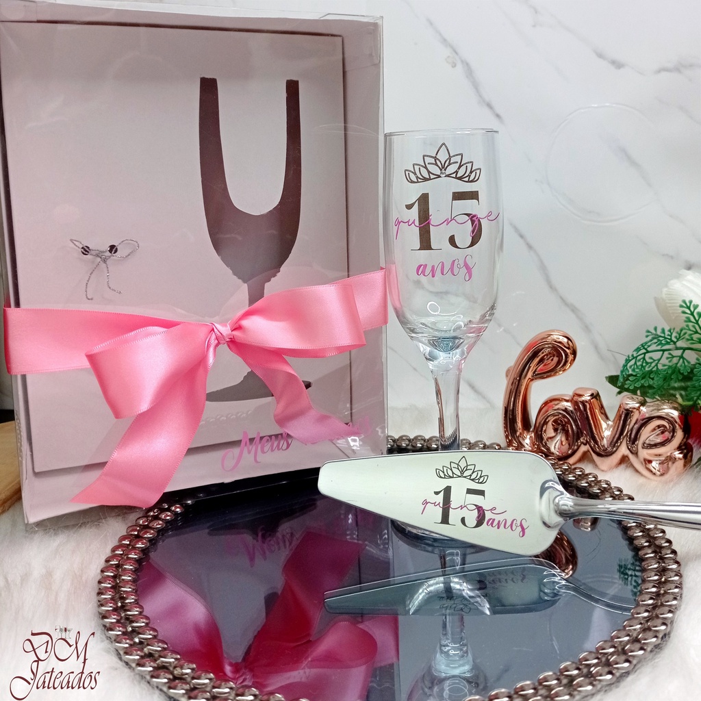 Presente Lembrança 15 anos / Debutante - Caixa + Taça + Espátula ...