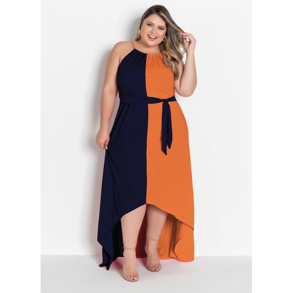 Vestido Plus Size Longo Feminino Alças Moda evangelica Festa