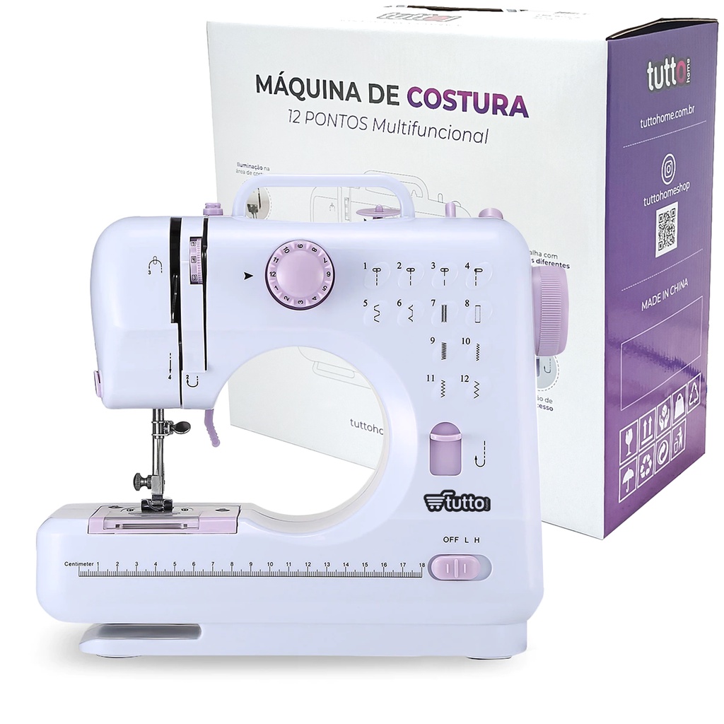 Máquina de Costura Portátil Bivolt 220V/110V Tutto Home Mcp-200 12 Pontos Doméstica Alta Qualidade Pronta Entrega Envio Imediato