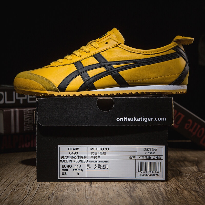 Veja as descrições dos produtos）Onitsuka Tiger Tênis Asics Tigre México 66  Outlet Store Original Saída Sapato Masculino E Feminino Amarelo Preto Leve  Casual Couro Unissex De