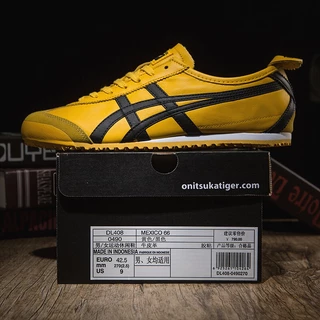 （Veja as descrições dos produtos）Onitsuka Tiger Tênis Asics Tigre México 66 Outlet Store Original Saída Sapato Masculino E Feminino Amarelo Preto Leve Casual Couro Unissex De